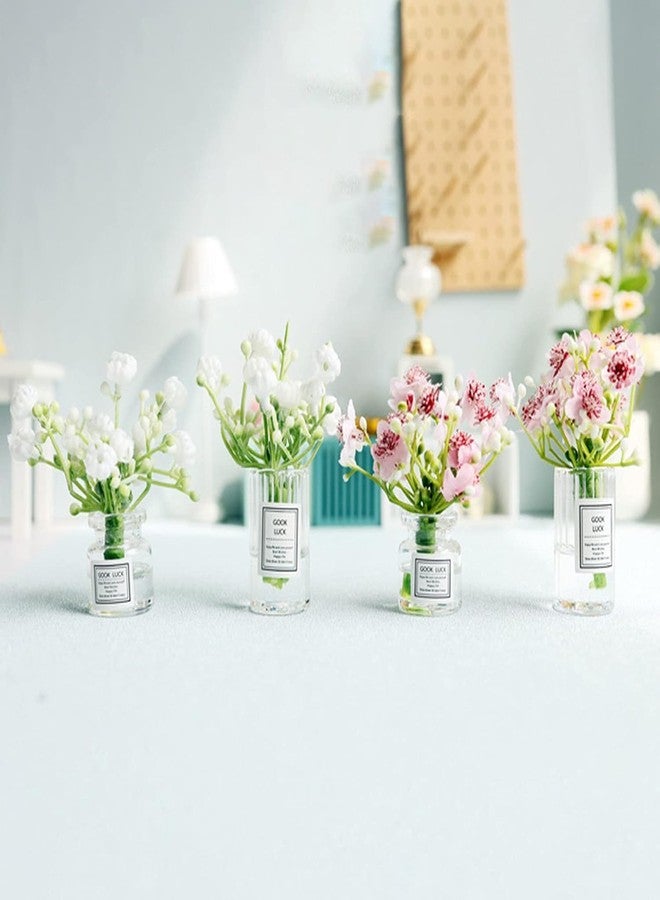 Qintreesify Miniature Flower in Vase Dollhouse Mini Jasmine Flowers Handmade Easily Matched Dollhouse Flower Vase Set Model Decor for 1:6 or1:8 Scale Micro Landscape Dollhouse Accessories (Pink) - Image 2